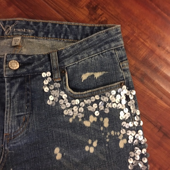 Bebe To Die For Bleach Tie Dye With Sparkling Silver Sequin Embellished Jeans - Picture 6 of 13